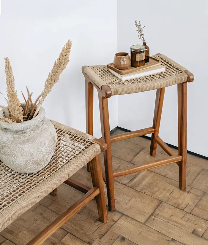 Bar Stool in Teak Wood & Loom