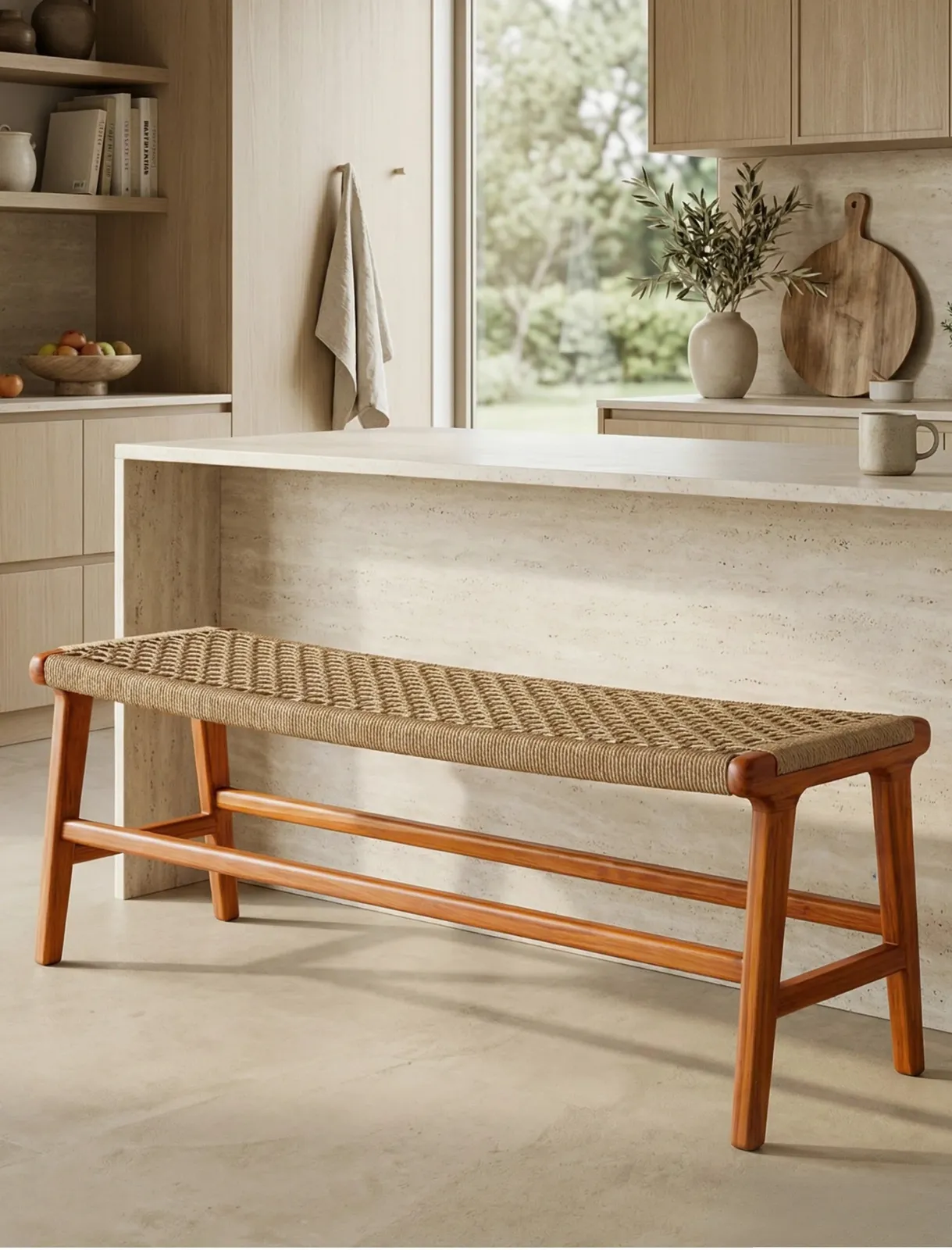 Premium Bench in Teak Wood & Loom