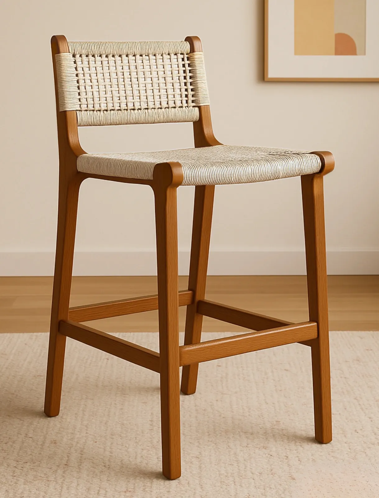 Exclusive Bar Stool in Teak Wood & Loom
